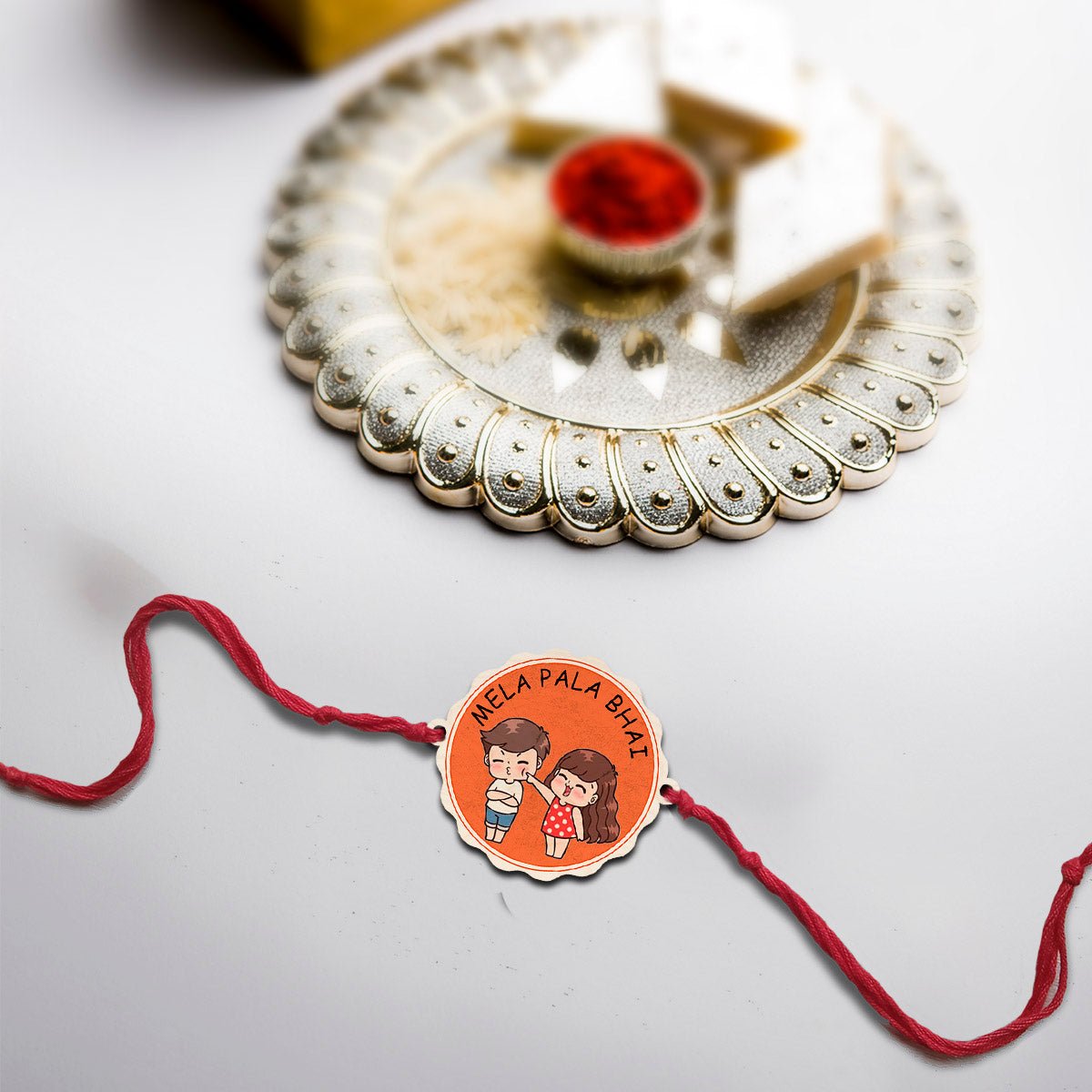 Mela Pala Bhai Rakhi in Wood with Custom Name for Brother - Sblossom