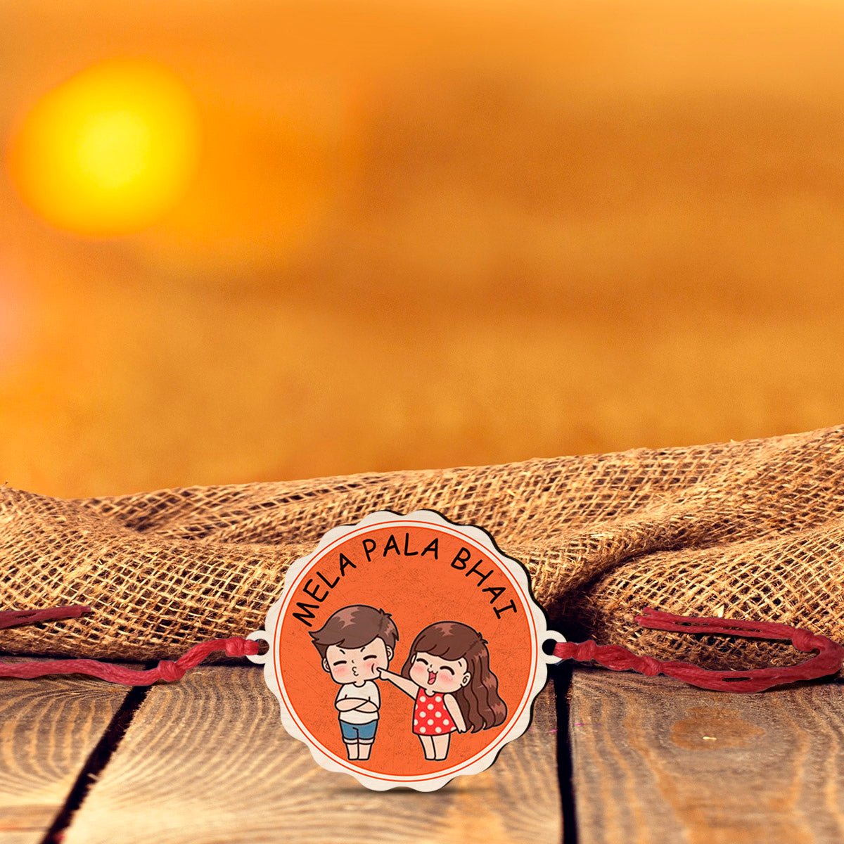 Mela Pala Bhai Rakhi in Wood with Custom Name for Brother - Sblossom