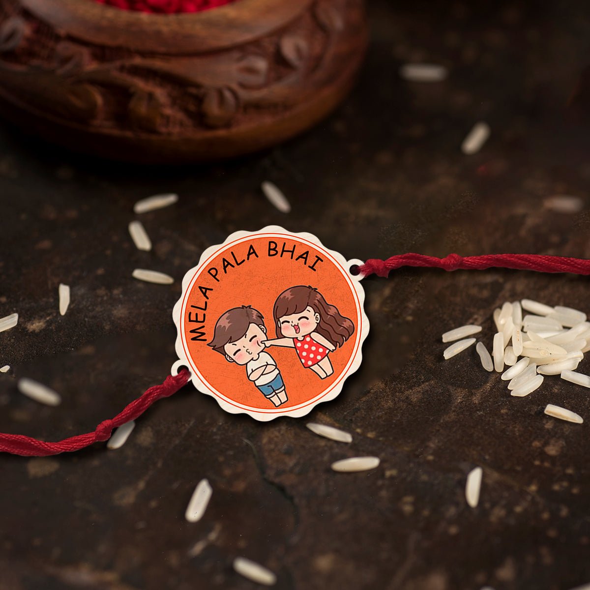 Mela Pala Bhai Rakhi in Wood with Custom Name for Brother - Sblossom