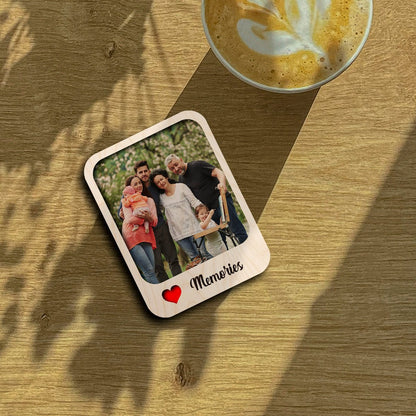 Memories Photo Fridge Magnet in Wood with Cursive Custom Print - Sblossom