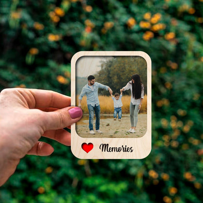 Memories Photo Fridge Magnet in Wood with Cursive Custom Print - Sblossom