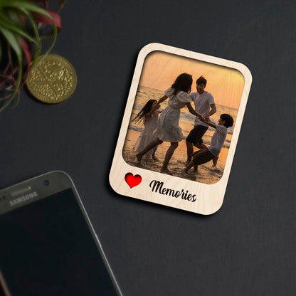 Memories Photo Fridge Magnet in Wood with Cursive Custom Print - Sblossom