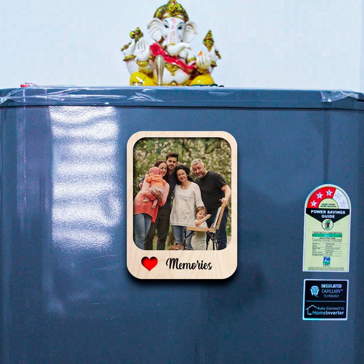 Memories Photo Fridge Magnet in Wood with Cursive Custom Print - Sblossom