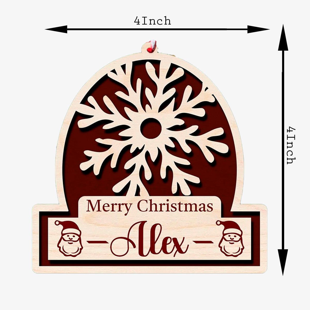 Merry Christmas Snowflake Ornament in Wood with Personalized Name - Sblossom