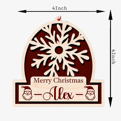 Merry Christmas Snowflake Ornament in Wood with Personalized Name - Sblossom