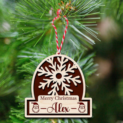 Merry Christmas Snowflake Ornament in Wood with Personalized Name - Sblossom