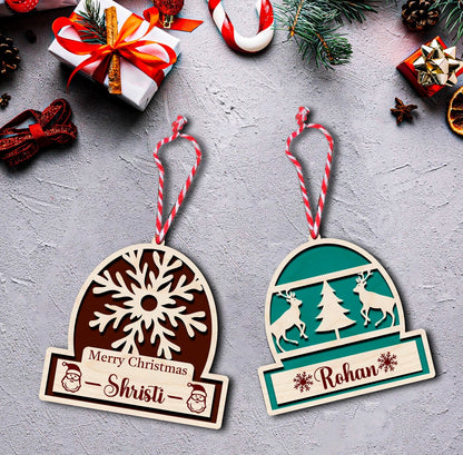 Merry Christmas Snowflake Ornament in Wood with Personalized Name - Sblossom