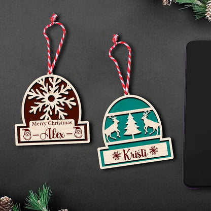 Merry Christmas Snowflake Ornament in Wood with Personalized Name - Sblossom