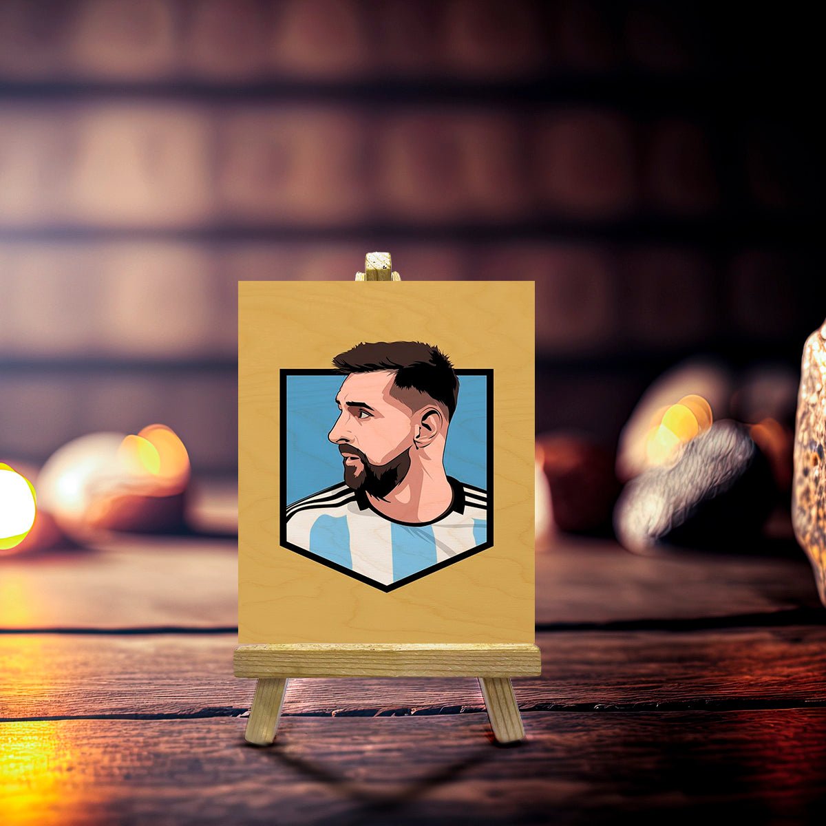 Messi Minimalist Wood Print with Stand for Football Fans - Sblossom