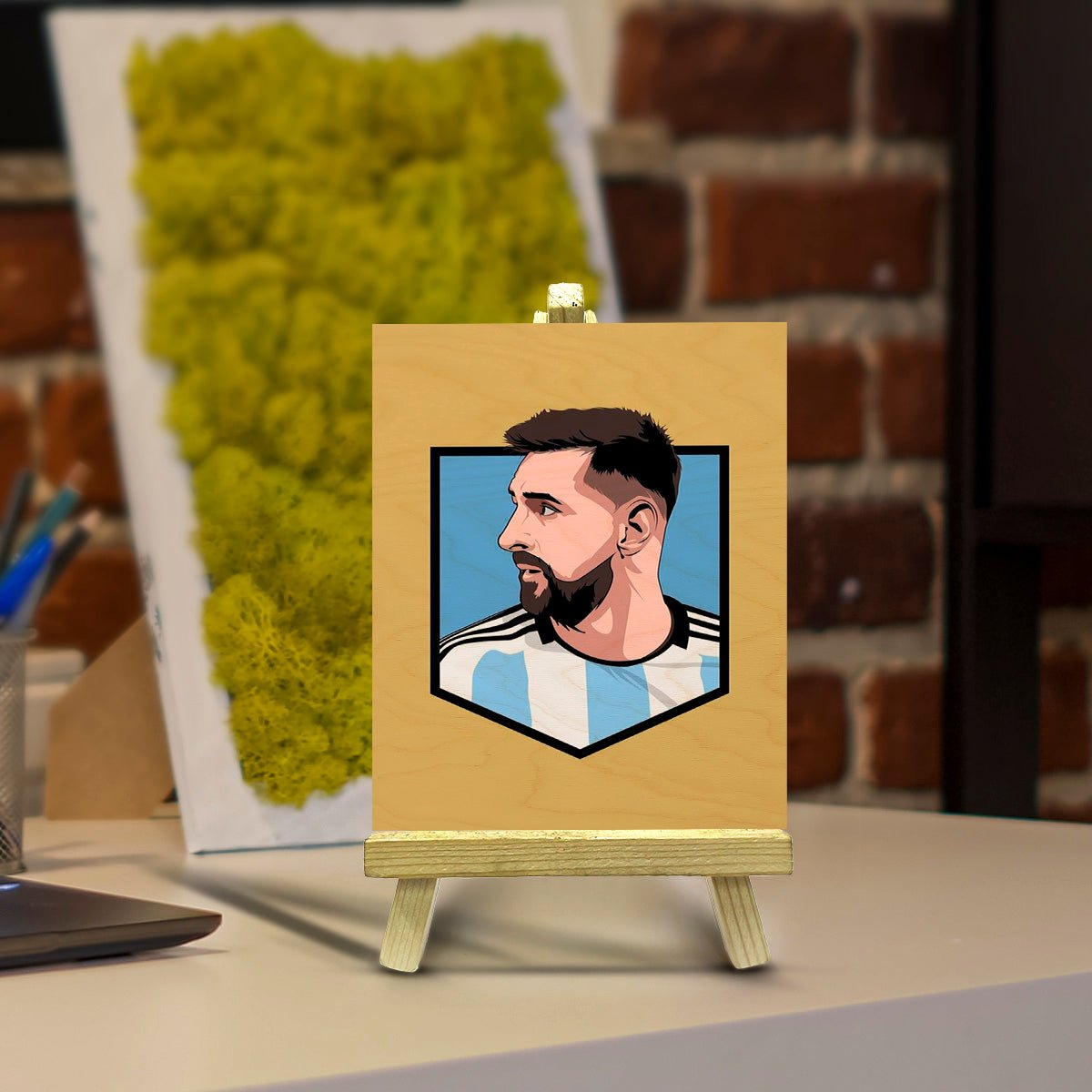 Messi Minimalist Wood Print with Stand for Football Fans - Sblossom