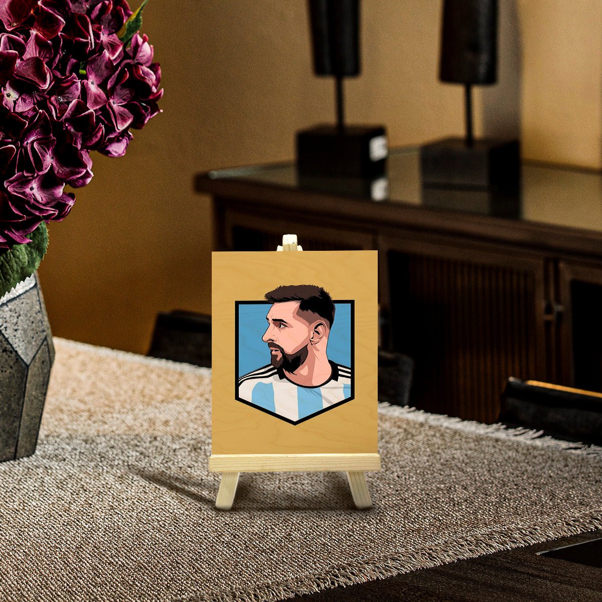 Messi Minimalist Wood Print with Stand for Football Fans - Sblossom