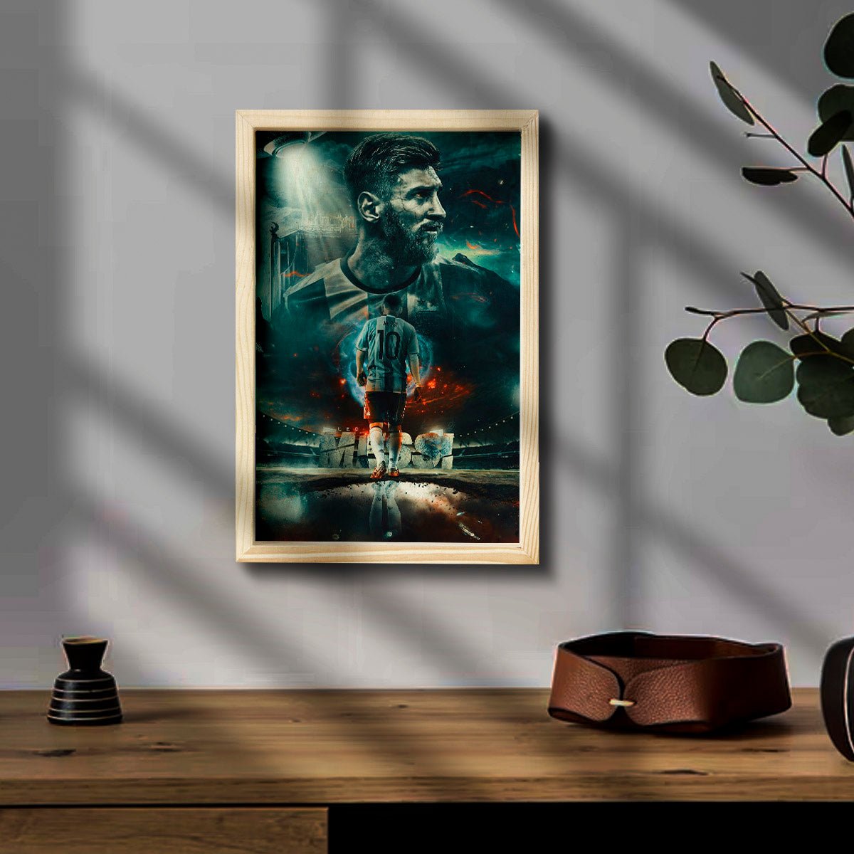 Messi Wooden Frame Wall Art with Colourful Pine Portrait Design - Sblossom