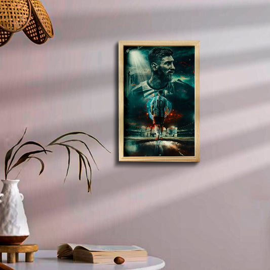 Messi Wooden Frame Wall Art with Colourful Pine Portrait Design - Sblossom