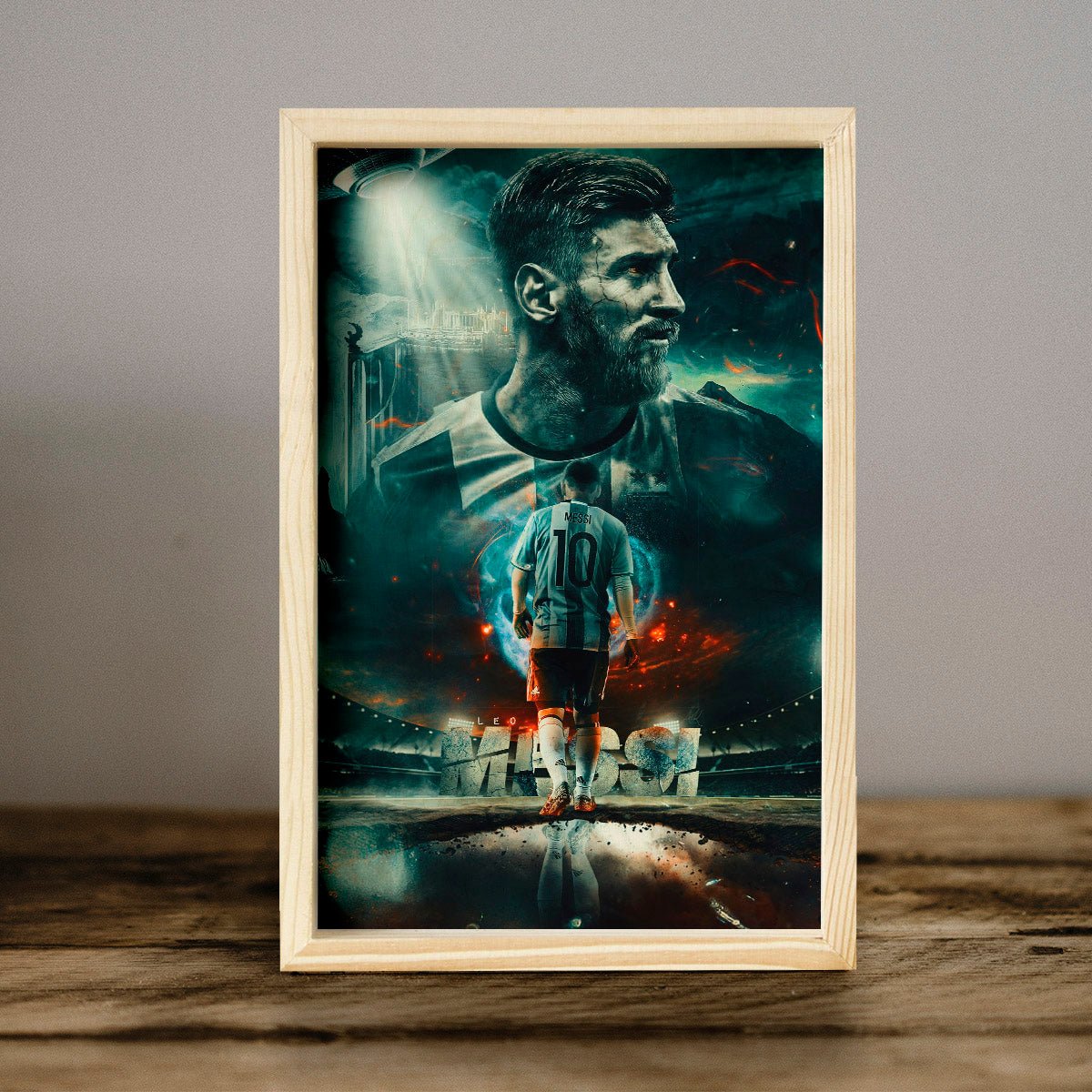 Messi Wooden Frame Wall Art with Colourful Pine Portrait Design - Sblossom