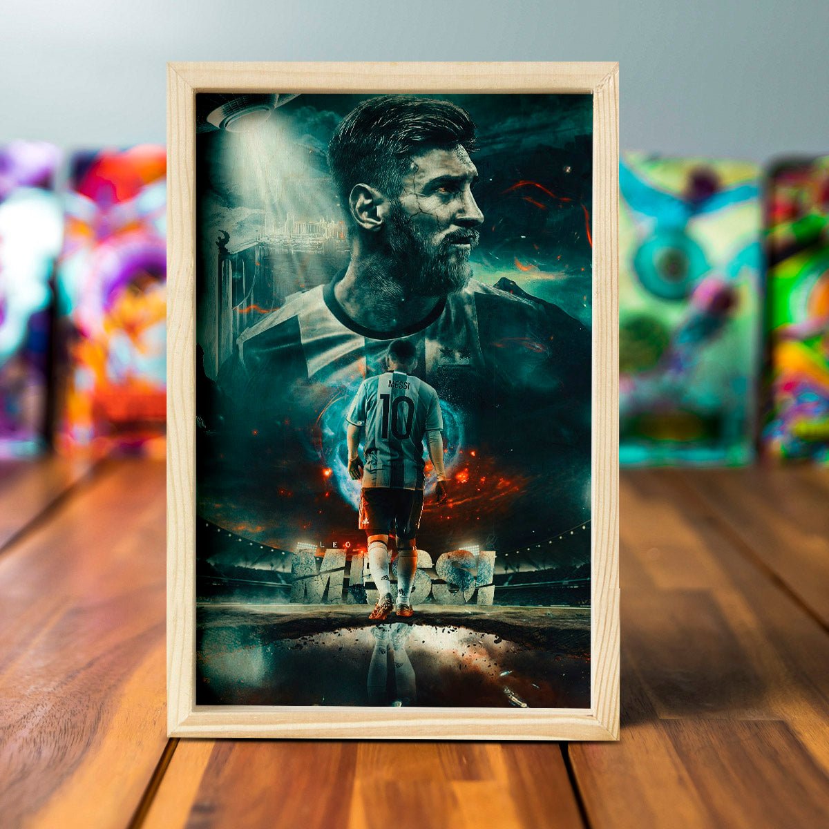 Messi Wooden Frame Wall Art with Colourful Pine Portrait Design - Sblossom