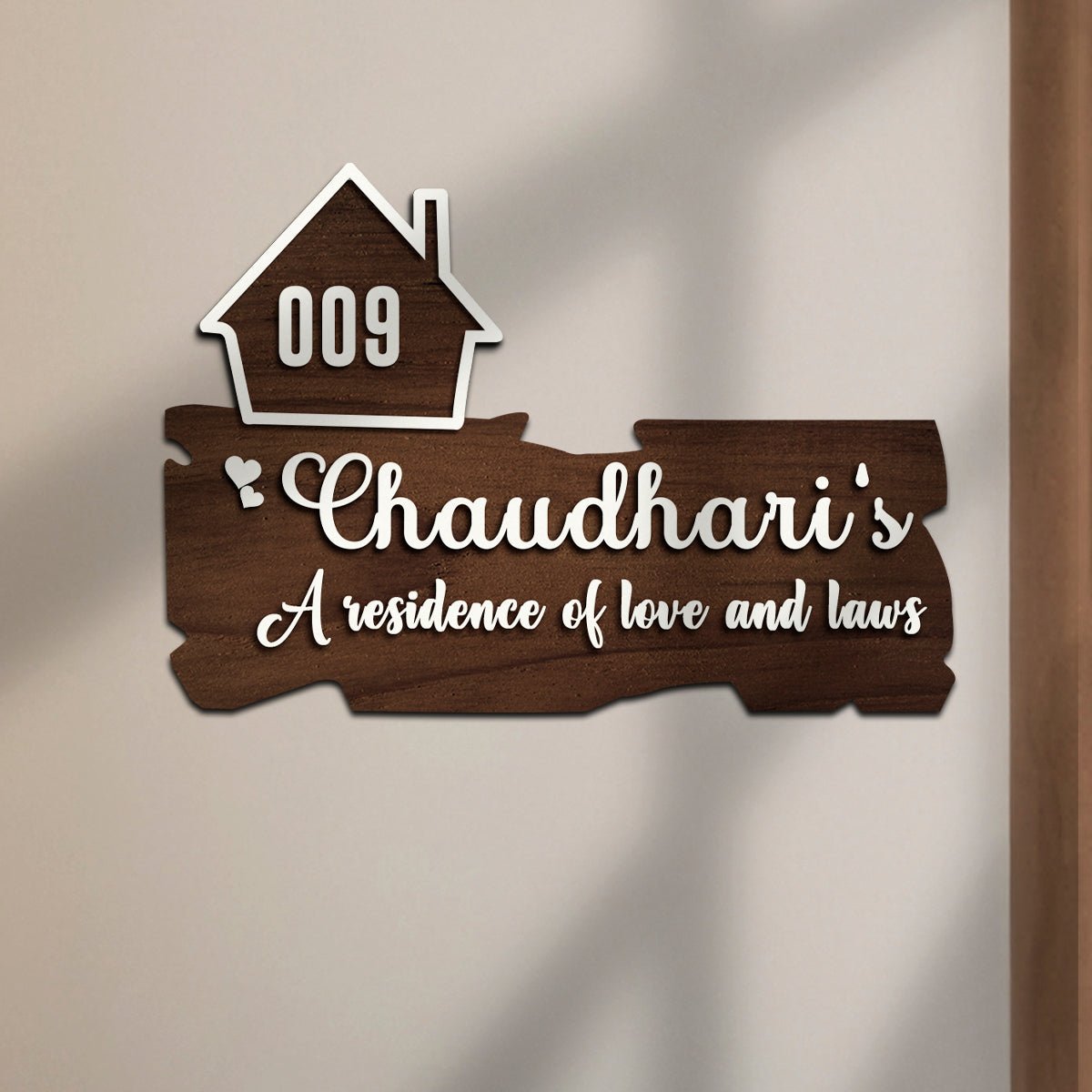 Minimal Custom Wooden Name Plate for Main Door with 3D Name - Sblossom