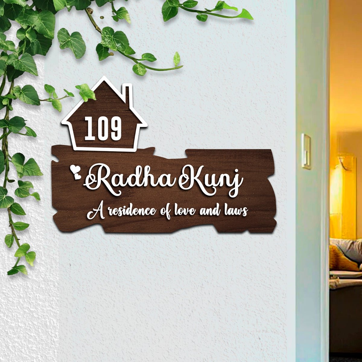 Minimal Custom Wooden Name Plate for Main Door with 3D Name - Sblossom