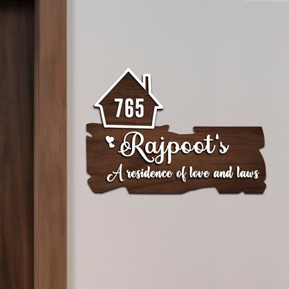 Minimal Custom Wooden Name Plate for Main Door with 3D Name - Sblossom