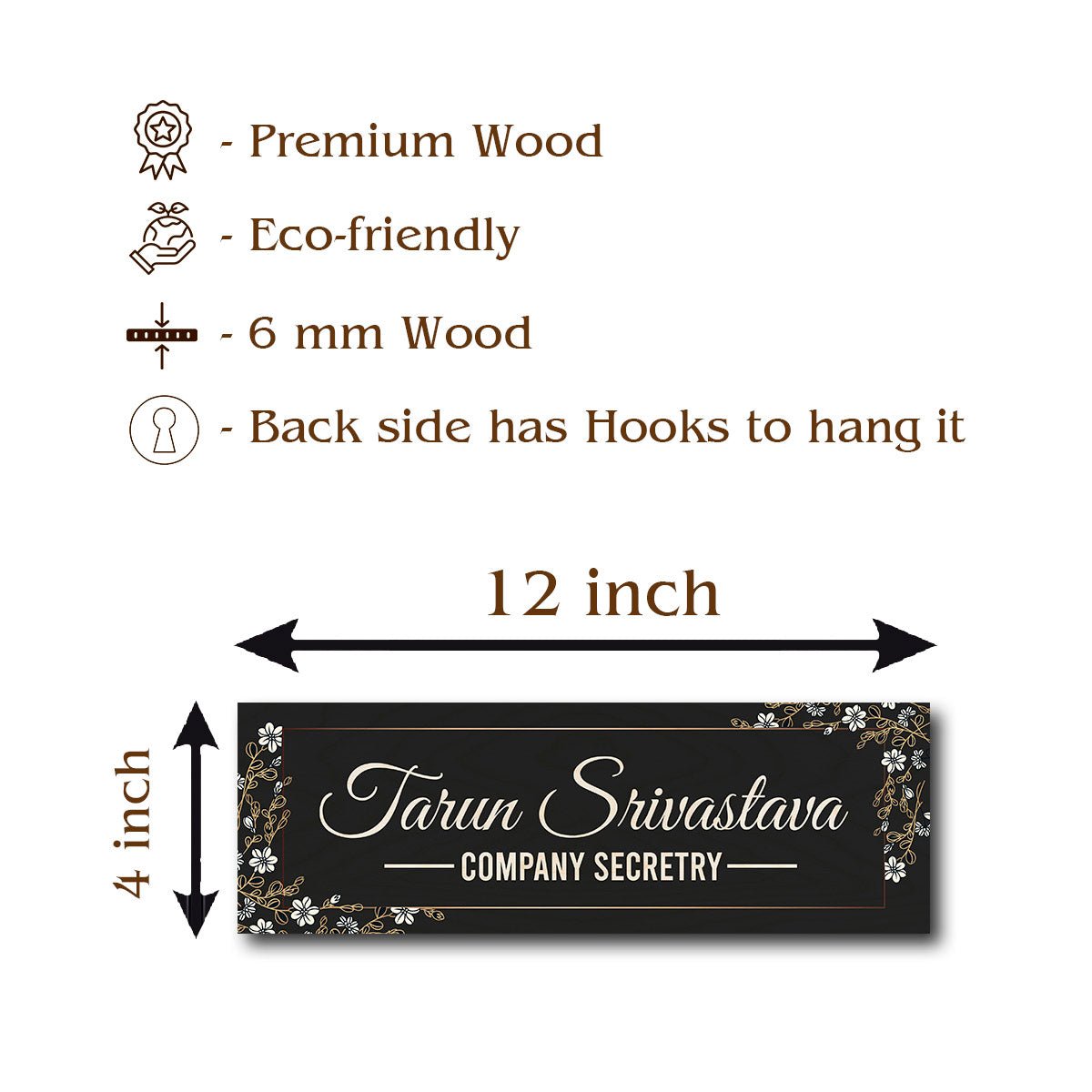 Minimal Name Plate Design for Professionals – 12 x 4 Inches - Sblossom