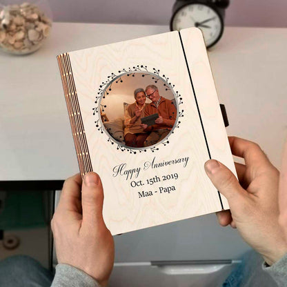 Anniversary Theme Notebook with Wooden Cover Personalized