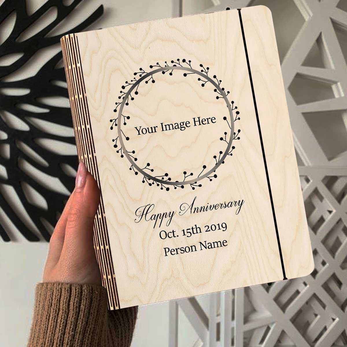 Anniversary Theme Notebook with Wooden Cover Personalized