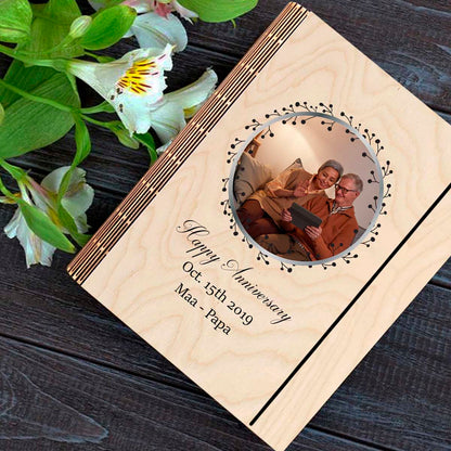 Anniversary Theme Notebook with Wooden Cover Personalized