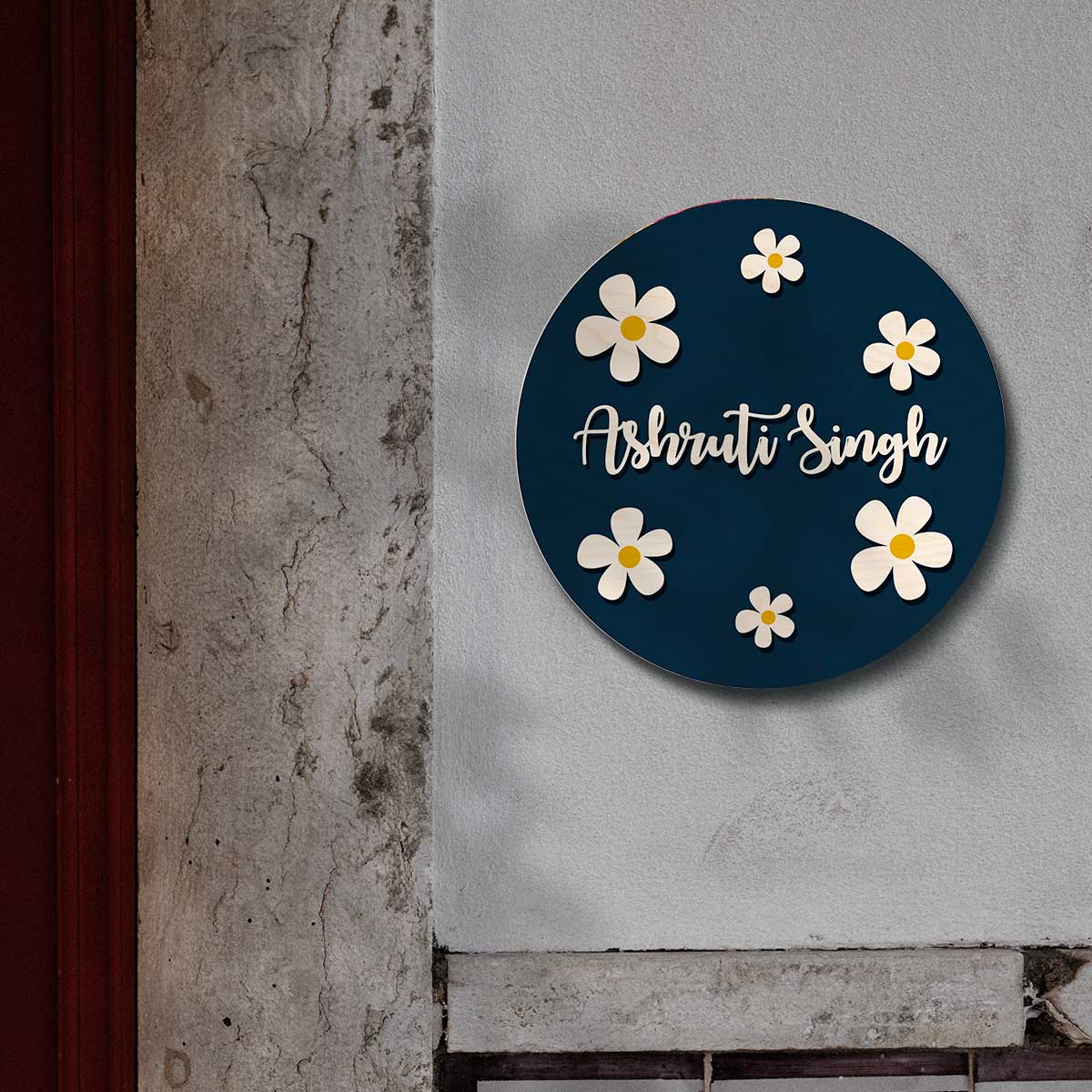 Personalized Flower Kids Name Plate - 3D Wooden Wall Decor - Close Up View
