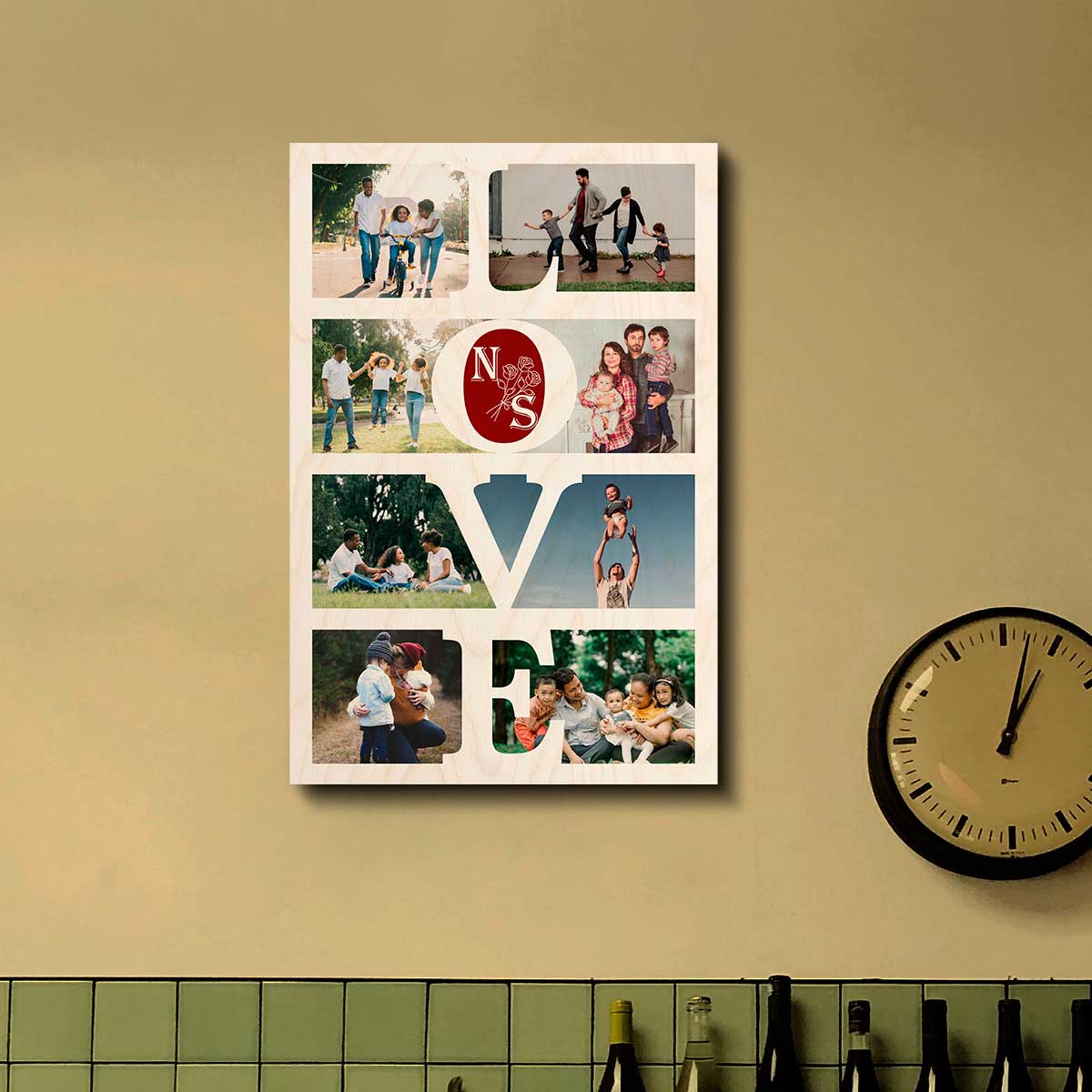 Love Collage Frame in Wood with Personalized Couple Photos