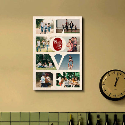 Love Collage Frame in Wood with Personalized Couple Photos