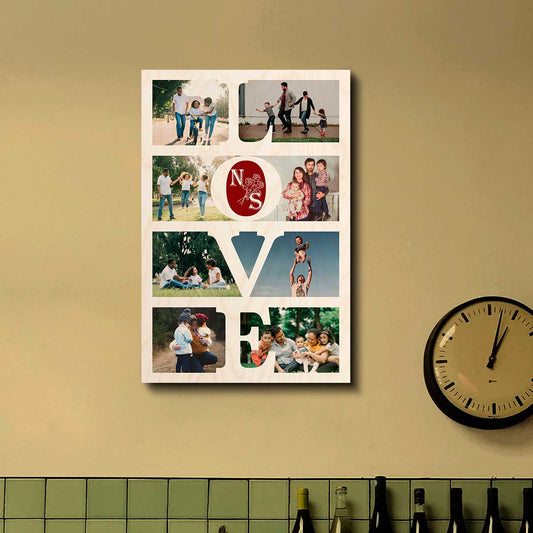 Love Collage Frame in Wood with Personalized Couple Photos