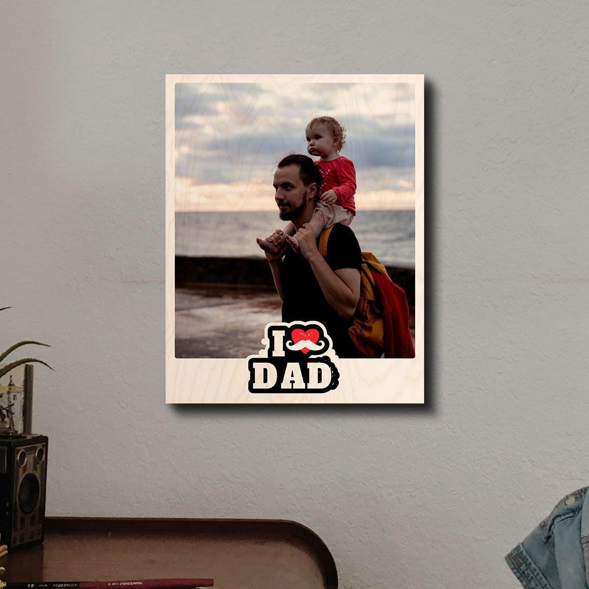 I Love Dad Wood Print with Personalized Photo for Father
