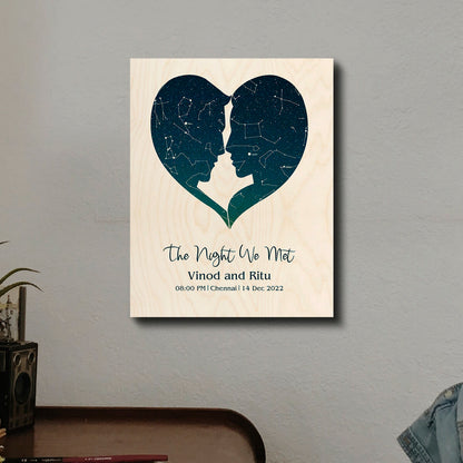 Heart Star Sky Map on Wood – Personalized Night Sky