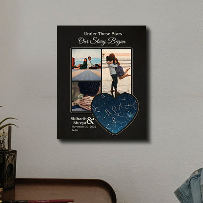 Night We Met Star Map on Wood with Personalized Heart Photo Design