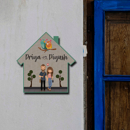 Teal Hut-Style Couple Name Plate for Entrance Door