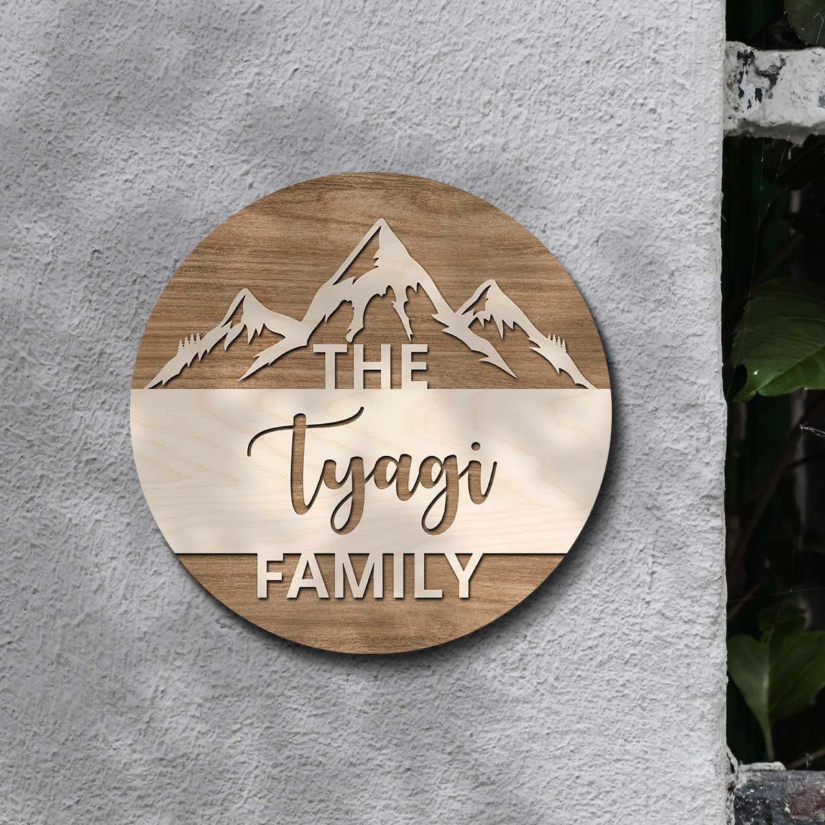 mountain top design family name plate – 3D wooden letters birch wood 12x12