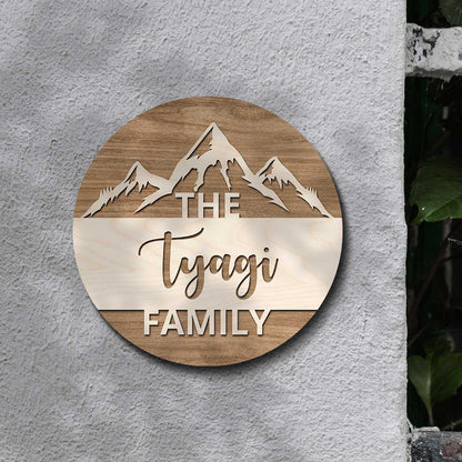 mountain top design family name plate – 3D wooden letters birch wood 12x12