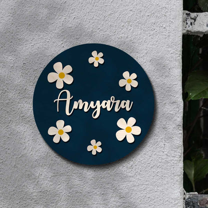 Personalized Flower Kids Name Plate - 3D Wooden Name Plate 12x12 inches - Main Product View