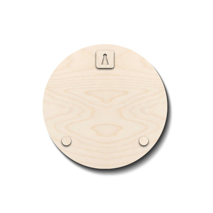 Monogram-style round personalized name plate for home styled on entrance wall