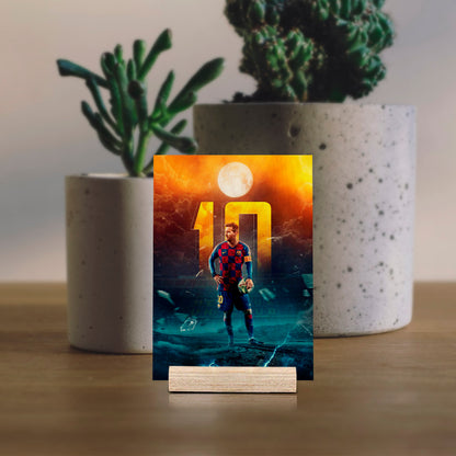 Messi Wood Print with Colourful Barcelona Football Fan Portrait