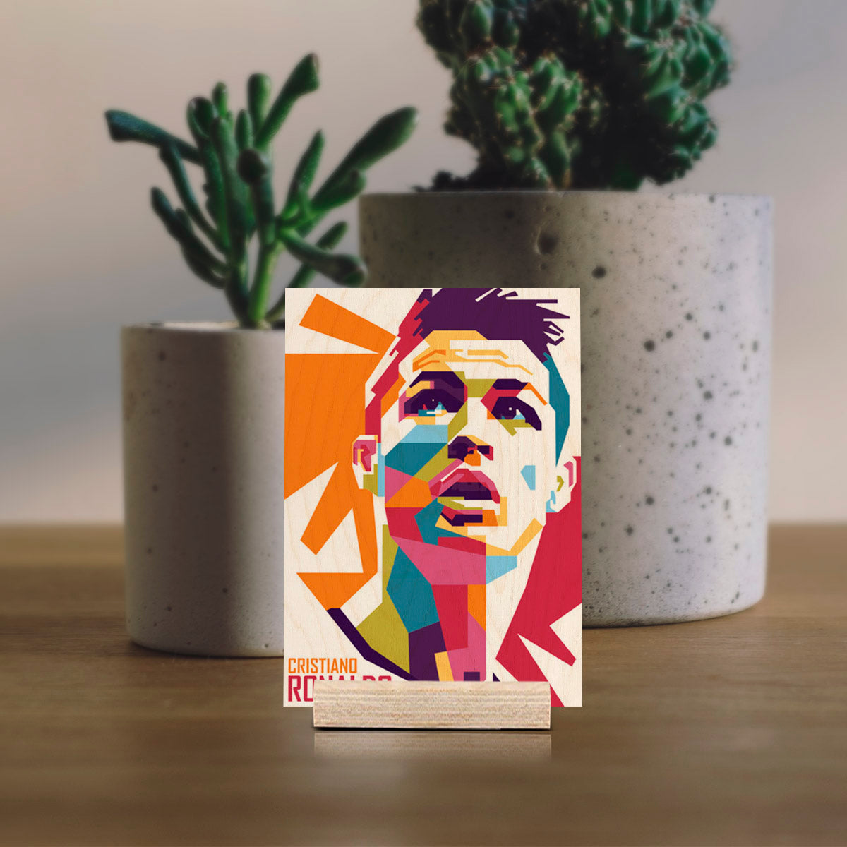 Ronaldo Pop Art Wood Print with Colourful Football Fan Design