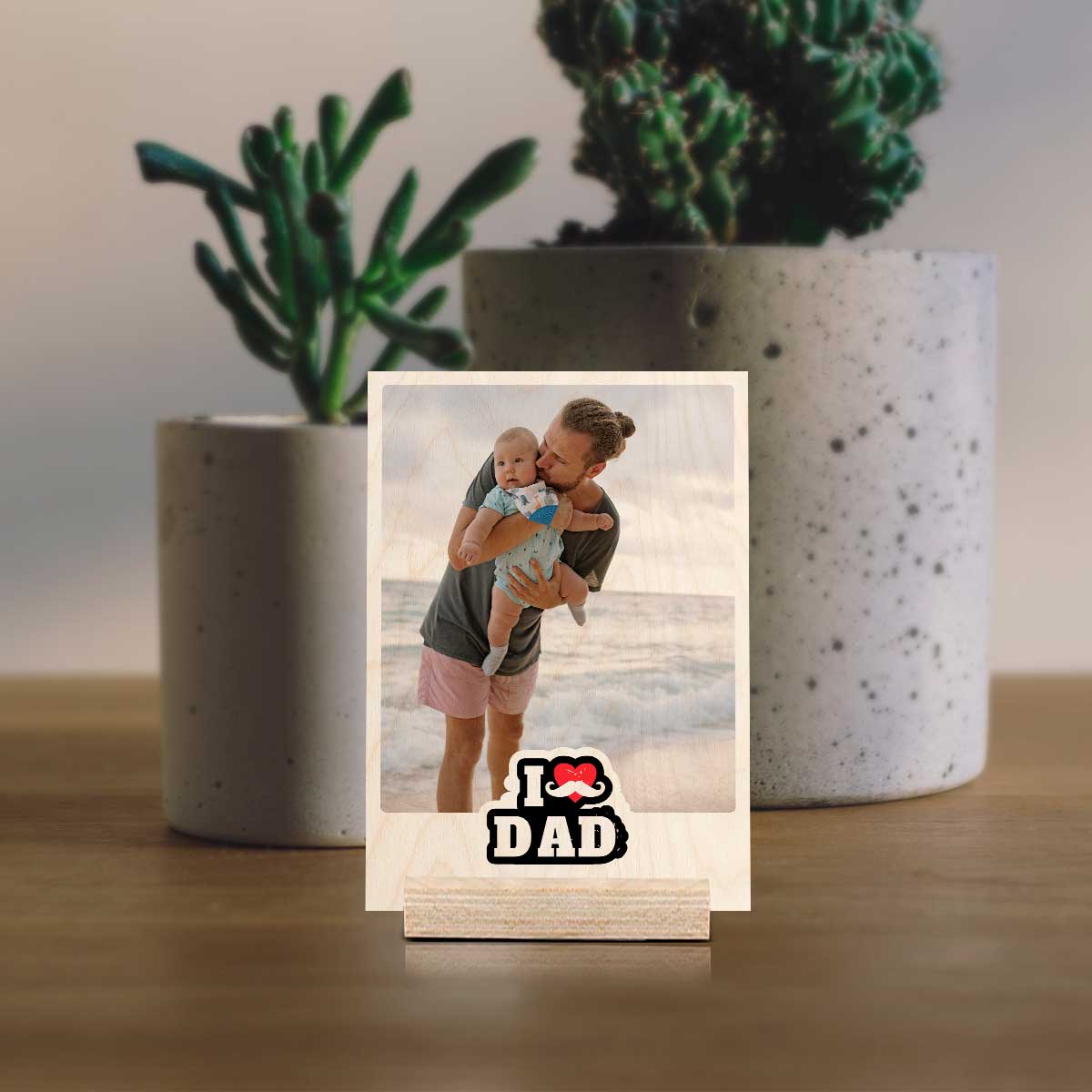 I Love Dad Wood Print with Personalized Photo for Father