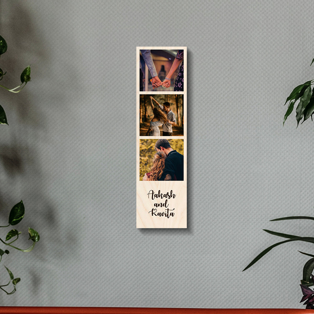 Photo Strip Anniversary Wood Print with Personalized Couple Pictures