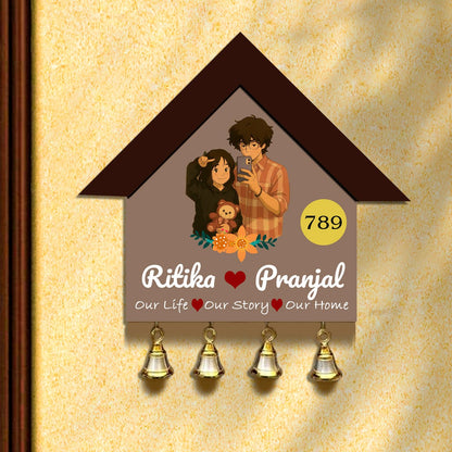 Modern Name Plate for House – Selfie Couple with Bells - Sblossom