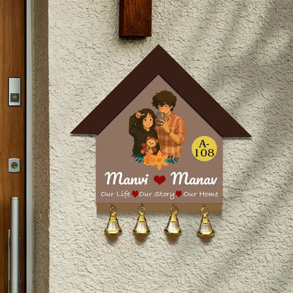 Modern Name Plate for House – Selfie Couple with Bells - Sblossom