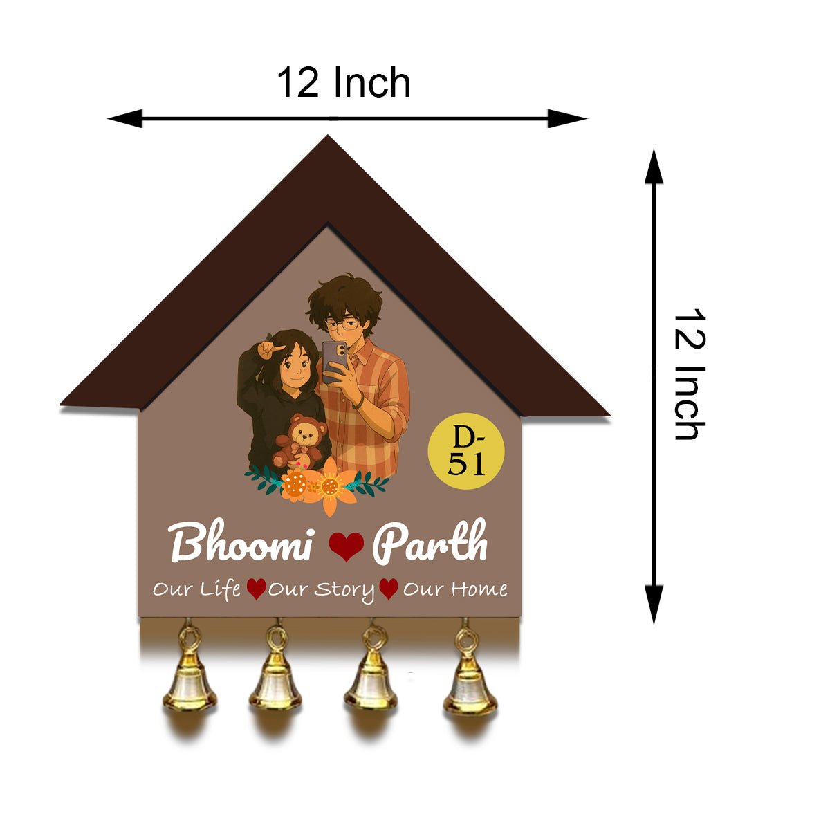 Modern Name Plate for House – Selfie Couple with Bells - Sblossom