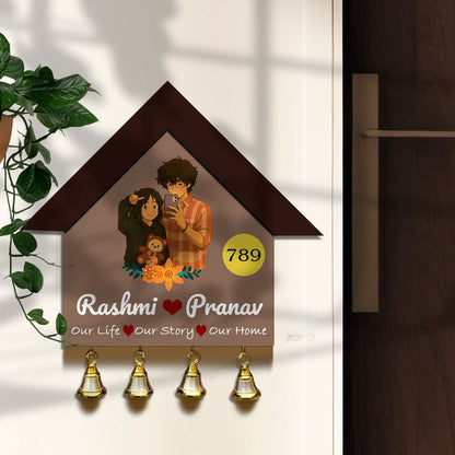 Modern Name Plate for House – Selfie Couple with Bells - Sblossom