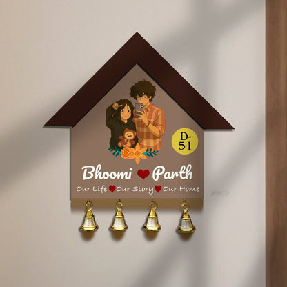 Modern Name Plate for House – Selfie Couple with Bells - Sblossom