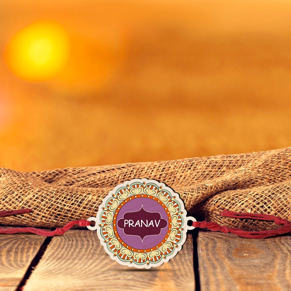 Modern Name Rakhi in Wood with Custom Design for Brother - Sblossom