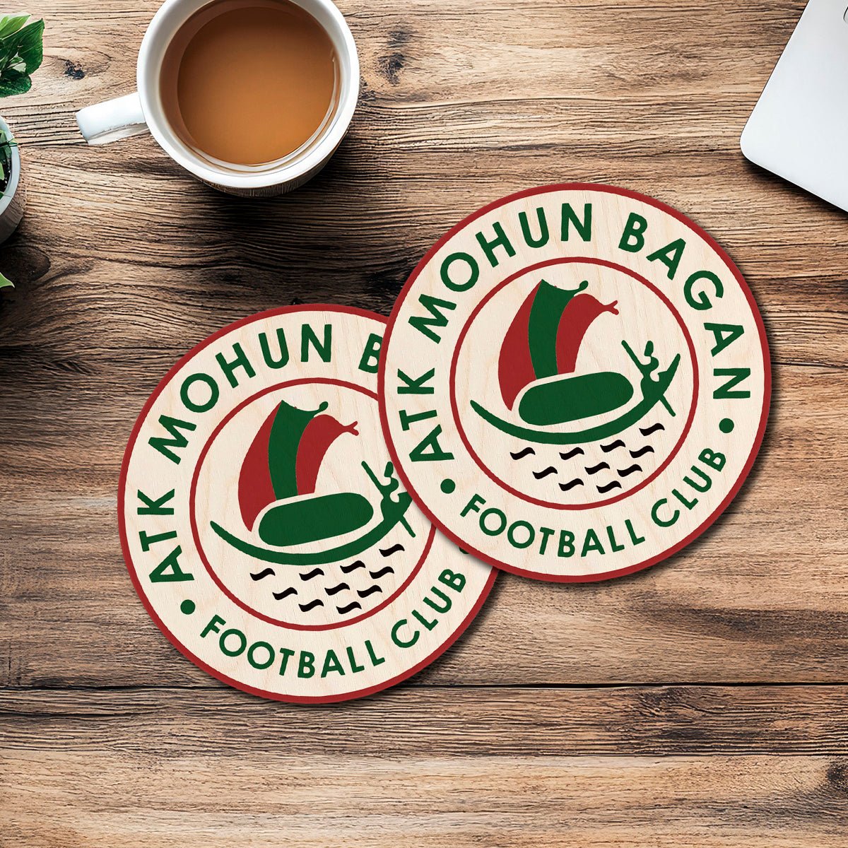 Mohun Bagan Wooden Coaster Set with Round Football Crest - Sblossom
