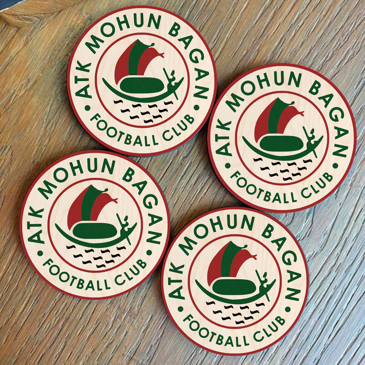 Mohun Bagan Wooden Coaster Set with Round Football Crest - Sblossom